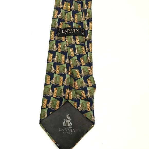 Lanvin Paris Sage Green Blue Classic 100% Silk Tie 60” Length - Picture 6 of 9